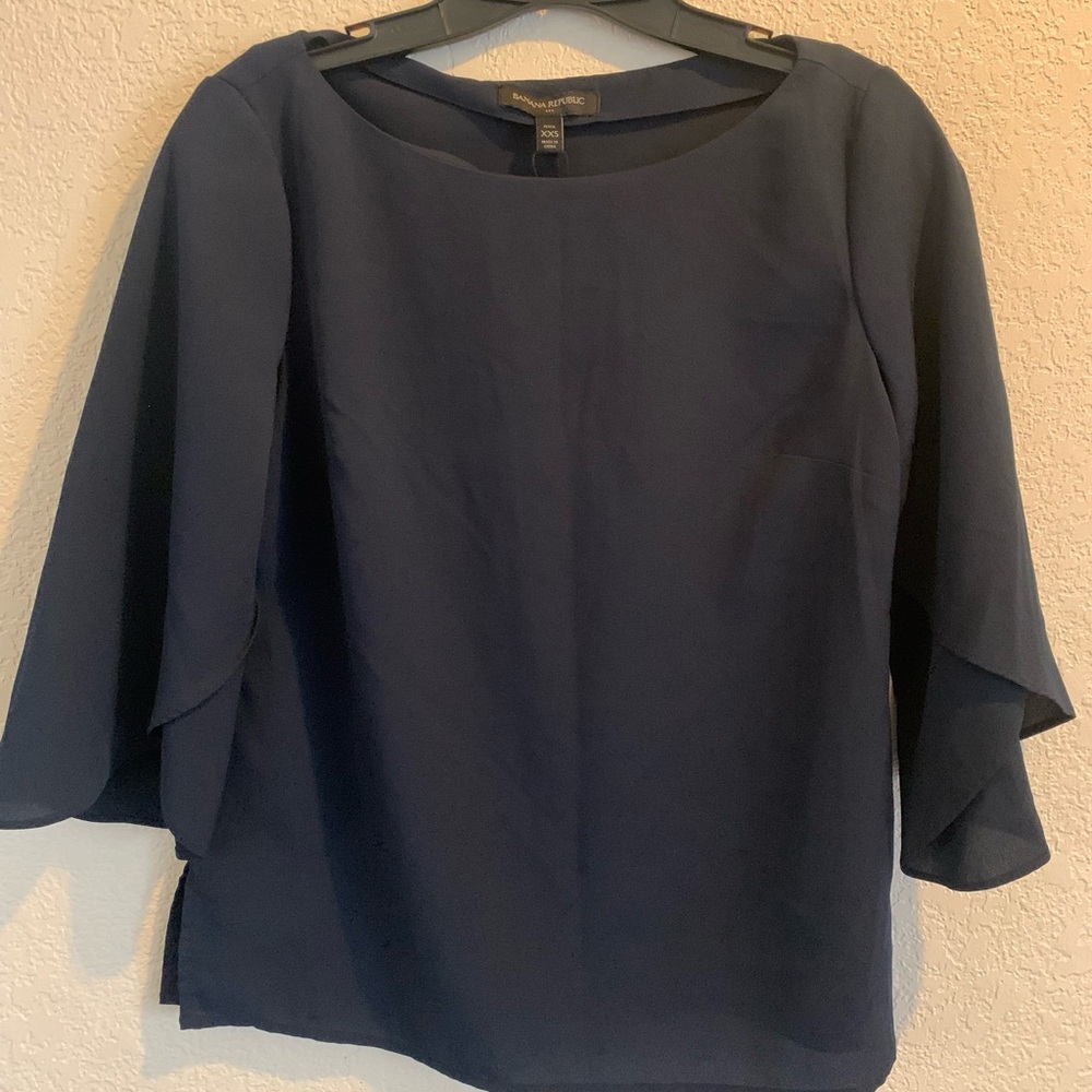 Banana Republic Navy Tulip Sleeve Blouse